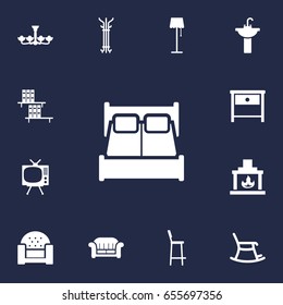 Set Of 13 Set Icons Set.Collection Of Television, Bedroom, Sink And Other Elements.