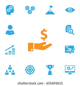 Set Of 13 Idea Icons Set.Collection Of Vision, Thinking Head, Repair Service And Other Elements.