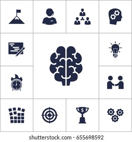 Set Of 13 Idea Icons Set.Collection Of Writing, Call Center, Unity And Other Elements.