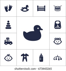 Set Of 13 Kid Icons Set.Collection Of Barrel, Smock, Breastplate And Other Elements.