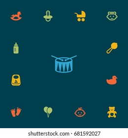 Set Of 13 Kid Icons Set.Collection Of Barrel, Milk, Baby And Other Elements.