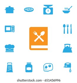 Set Of 13 Kitchen Icons Set.Collection Of Silverware, Blender, Pepperoni And Other Elements.