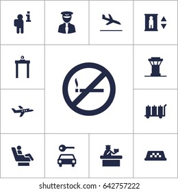 Set Of 13 Land Icons Set.Collection Of Forbidden, Cab, Vip And Other Elements.