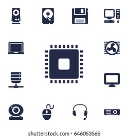 Set Of 13 Laptop Icons Set.Collection Of Computer, Diskette, Datacenter And Other Elements.