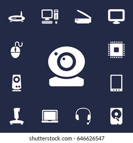 Set Of 13 Laptop Icons Set.Collection Of Photocopy, Joystick, Control Device And Other Elements.