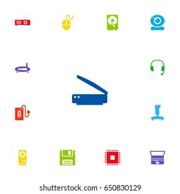 Set Of 13 Laptop Icons Set.Collection Of Record, Joystick, Control Device And Other Elements.