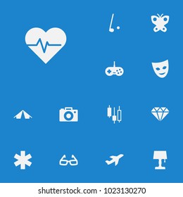 Set of 13 lifestyle icons set. Collection of jewel, journey, camping and other elements.