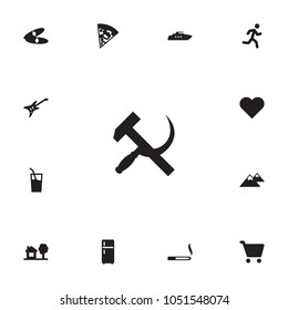 Set of 13 lifestyle icons set. Collection of cigar, guitar, mountain and other elements.