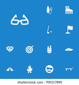 Set Of 13 Lifestyle Icons Set.Collection Of Dart, Sport, Skateboard And Other Elements.