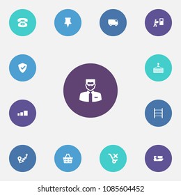 Set of 13 logistic icons set. Collection of pin, security, sorting and other elements.