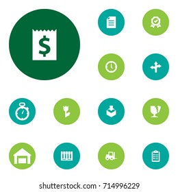 Set Of 13 Logistic Icons Set.Collection Of Dollar, Guidepost, Parcel And Other Elements.
