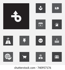 Set Of 13 Logistic Icons Set.Collection Of Customs, Loading, Trip And Other Elements.