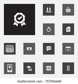 Set Of 13 Logistic Icons Set.Collection Of Message, Date, Stoplight And Other Elements.