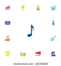 Set Of 13 Melody Icons Set.Collection Of Tone Symbol, Banjo, Audio Device And Other Elements.