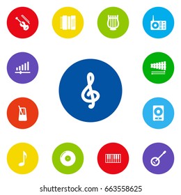 Set Of 13 Melody Icons Set.Collection Of Banjo, Amplifier, Radio And Other Elements.