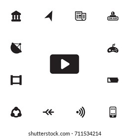 Set Of 13 Multimedia Icons Set.Collection Of Filmstrip, Wifi, Low Battery And Other Elements.