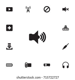 Set Of 13 Multimedia Icons Set.Collection Of Volume Up, Charge, Download And Other Elements.