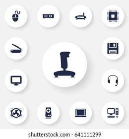 Set Of 13 Notebook Icons Set.Collection Of Amplifier, Control Device, Router And Other Elements.