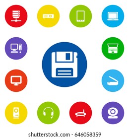 Set Of 13 Notebook Icons Set.Collection Of Laptop, Notebook, Amplifier And Other Elements.