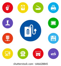 Set Of 13 Notebook Icons Set.Collection Of Router, Record, Hard Disk And Other Elements.