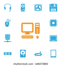 Set Of 13 Notebook Icons Set.Collection Of Amplifier, Laptop, Datacenter And Other Elements.