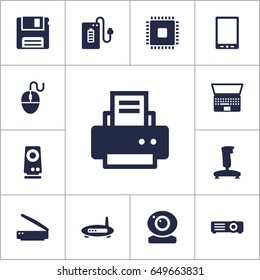 Set Of 13 Notebook Icons Set.Collection Of Microprocessor, Amplifier, Show And Other Elements.