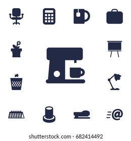 Set Of 13 Office Icons Set.Collection Of Urn, Cup, Message And Other Elements.