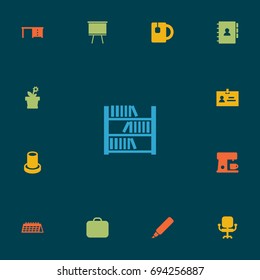 Set Of 13 Office Icons Set.Collection Of Flower, Blackboard, Book And Other Elements.
