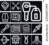 Set of 13 old outline icons such as armour, arch, rickshaw, atari, spark plug, wrench, literature, don quixote, memories, key, newspaper, crossed arrows