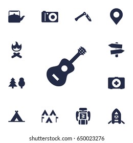 Set Of 13 Outdoor Icons Set.Collection Of Location, Signpost, Acoustic And Other Elements.