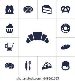 Set Of 13 Pastry Icons Set.Collection Of Pepperoni, Muffin, Measurement And Other Elements.