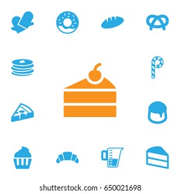Set Of 13 Pastry Icons Set.Collection Of Snack, Pepperoni, Dessert And Other Elements.