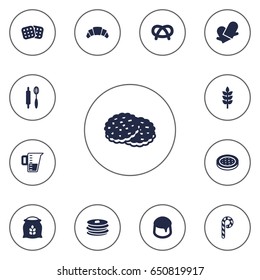 Set Of 13 Pastry Icons Set.Collection Of Sack, Cake, Whisk And Other Elements.