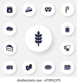 Set Of 13 Pastry Icons Set.Collection Of Crepe, Measurement, Slice Bread And Other Elements.