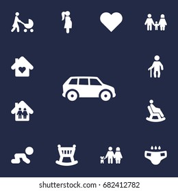 Set Of 13 People Icons Set.Collection Of Grandpa, Nappy, Creep Baby Elements.