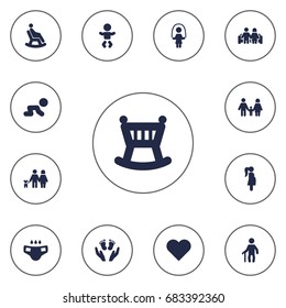 Set Of 13 People Icons Set.Collection Of Expectant Mother, Relatives, Girl And Other Elements.