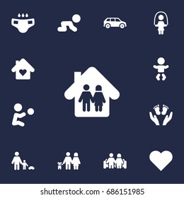 Set Of 13 People Icons Set.Collection Of Walking, Automobile, House And Other Elements.