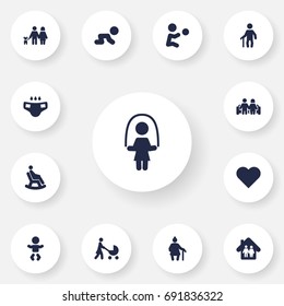 Set Of 13 People Icons Set.Collection Of Family In Home, Walking, Grandma Elements.