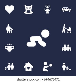 Set Of 13 People Icons Set.Collection Of Creep Baby, Cot, Girl And Other Elements.