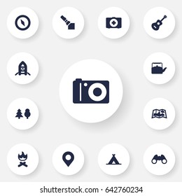 Set Of 13 Picnic Icons Set.Collection Of Campfire, Map, First Aid Box And Other Elements.