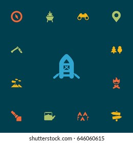 Set Of 13 Picnic Icons Set.Collection Of Signpost, Kettle, Camp And Other Elements.