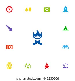 Set Of 13 Picnic Icons Set.Collection Of Bbq, First Aid Box, Landscape Elements.