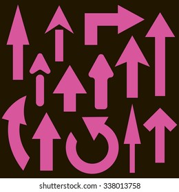 Set of 13 pink arrows on a black background
