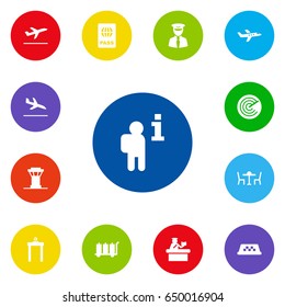 Set Of 13 Plane Icons Set.Collection Of Aircraft, Aviator, Restaurant And Other Elements.