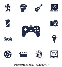 Set Of 13 Pleasure Icons Set.Collection Of Beverage, Filmstrip, Hall And Other Elements.