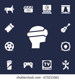 Set Of 13 Pleasure Icons Set.Collection Of Cyberspace, Filmstrip, Loudspeakers And Other Elements.