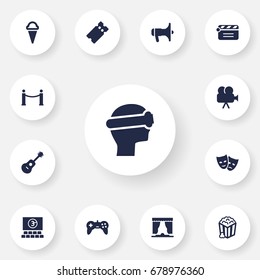 Set Of 13 Pleasure Icons Set.Collection Of Camera, Action, Snack And Other Elements.