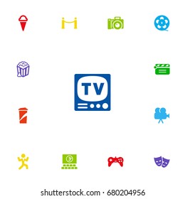 Set Of 13 Pleasure Icons Set.Collection Of Joystick, Beverage, Theater And Other Elements.