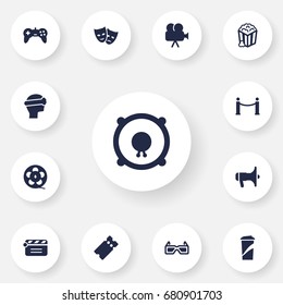 Set Of 13 Pleasure Icons Set.Collection Of Megaphone, Pass, Snack And Other Elements.