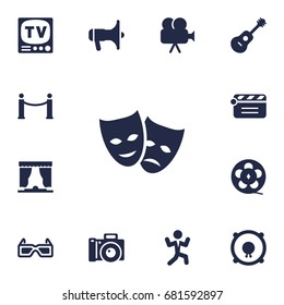 Set Of 13 Pleasure Icons Set.Collection Of Filmstrip, Megaphone, Television And Other Elements.
